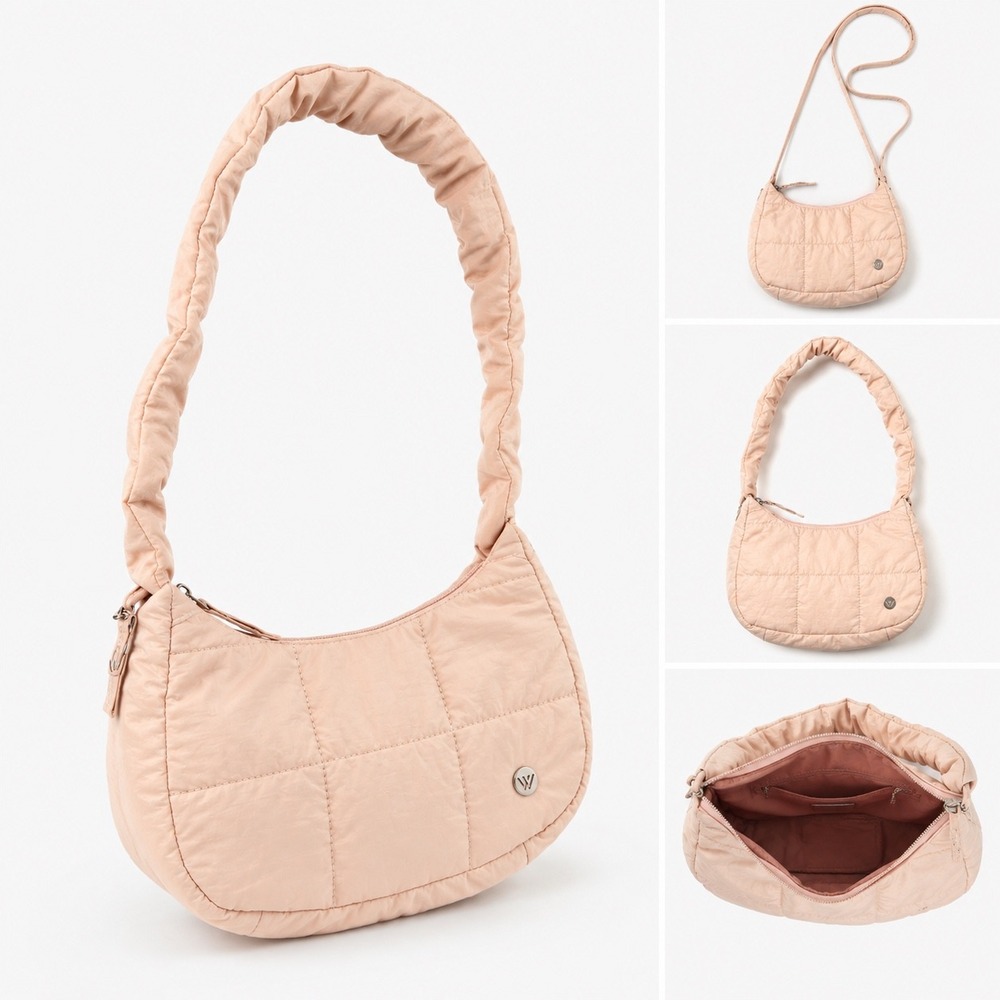 Westbronco Blush Pink Quilted Mini Hobo Shoulder Bag Scrunch Adjustable Strap